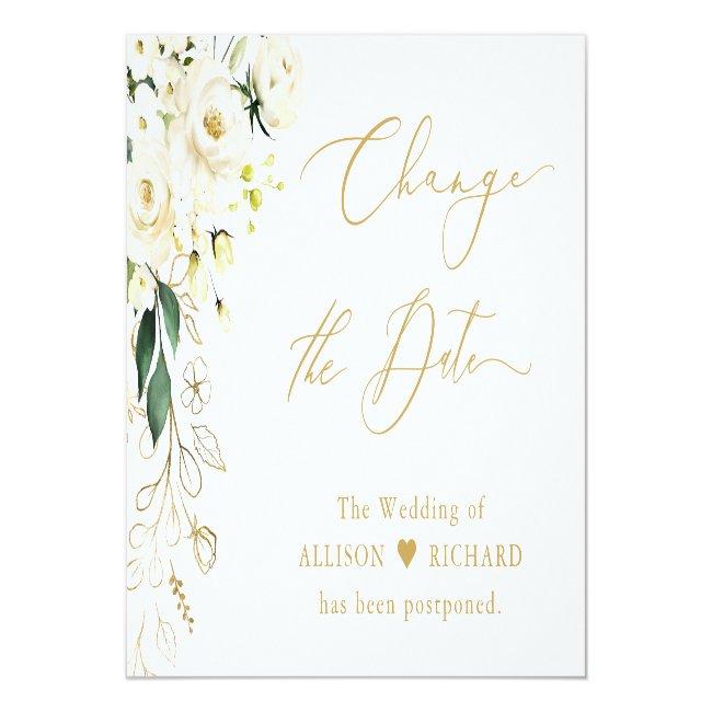 Change The Date Gold Script Green And White Floral Post
