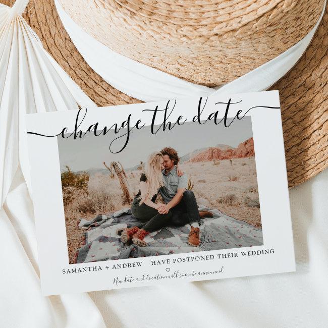 Change The Date Modern Chic Typography Photo Announcement Post