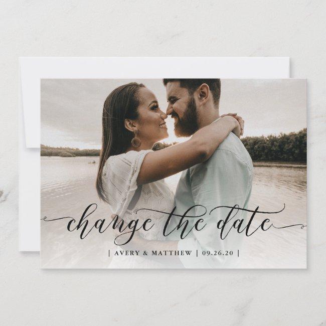 Change The Date Photo Minimal Modern Calligraphy Announcement