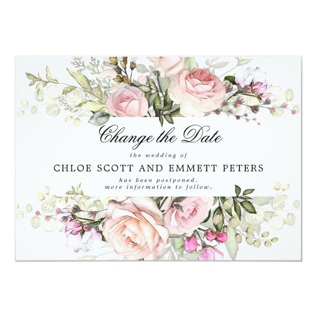 Change The Date Rose Floral Wedding Announcement