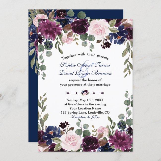 Charm Lavender Navy Blue Floral Bloom Wedding
