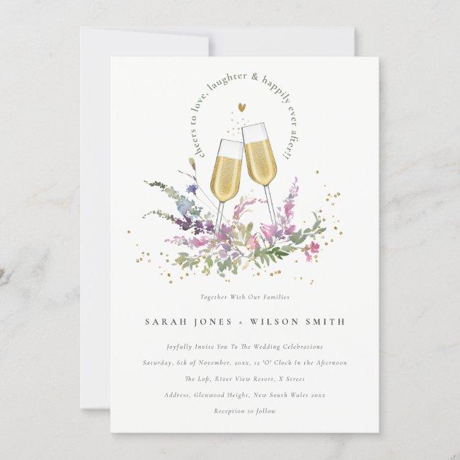 Cheers To Love Gold Wine Glasses Floral Wedding