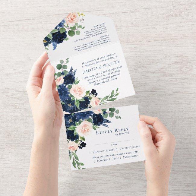 Chic Blooms | Romantic Navy Blue And Blush Entree All In One