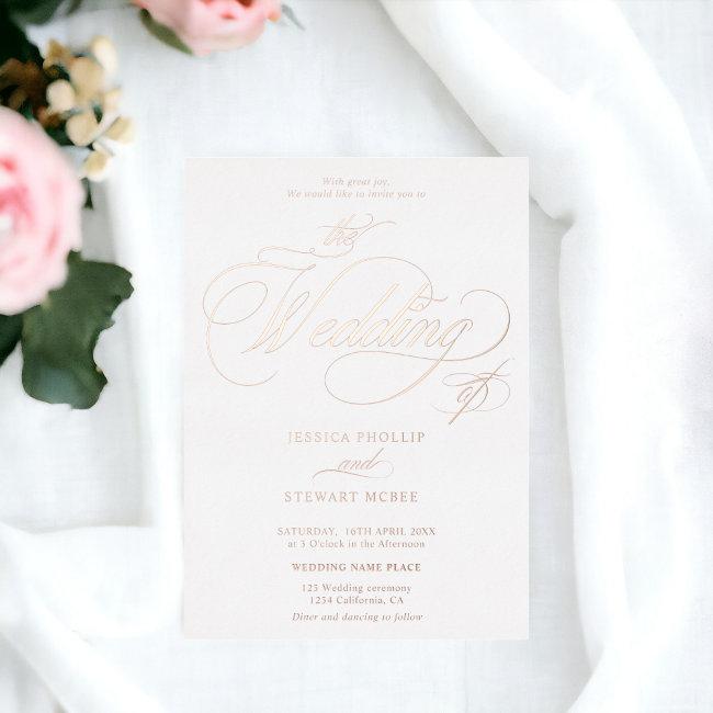 Chic Photo Calligraphy Wedding Rose Gold Foil