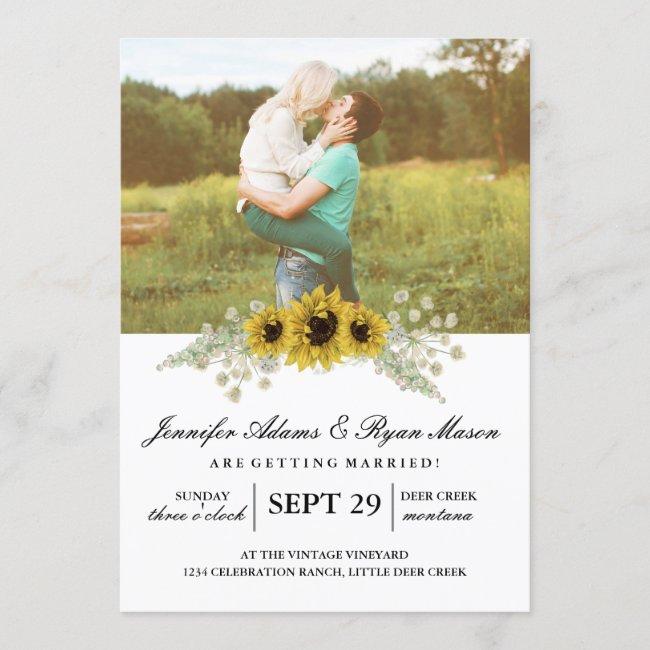Chic Sunflower Watercolor And Photo Wedding