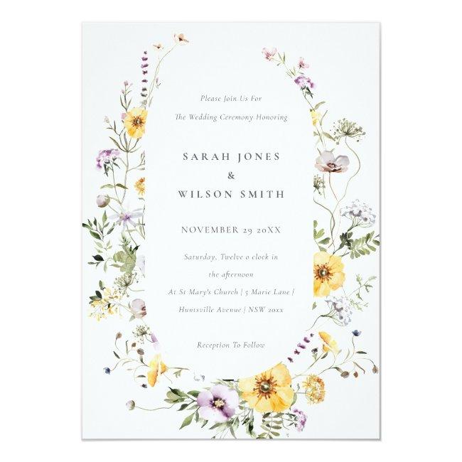 Chic Yellow Lilac Wildflower Frame Wedding Invite
