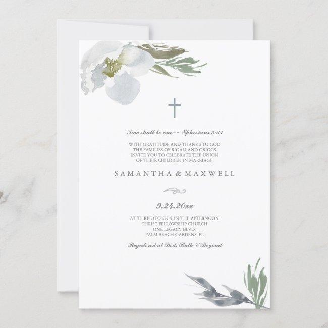 Christian Wedding Cool Grey Watercolor Florals