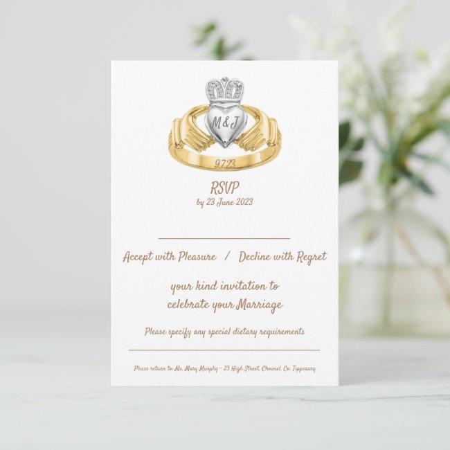 Claddagh Ring Wedding Rsvp With Initials & Date