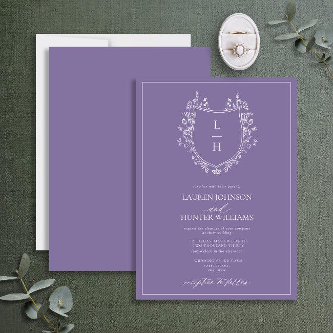 Classic Lavender Wildflower Monogram Crest Wedding