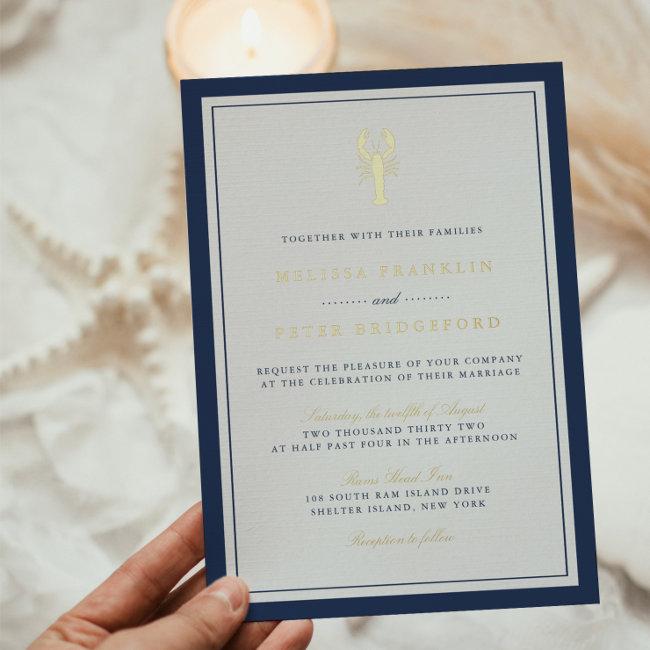 Classic Nautical Lobster Wedding Gold Foil