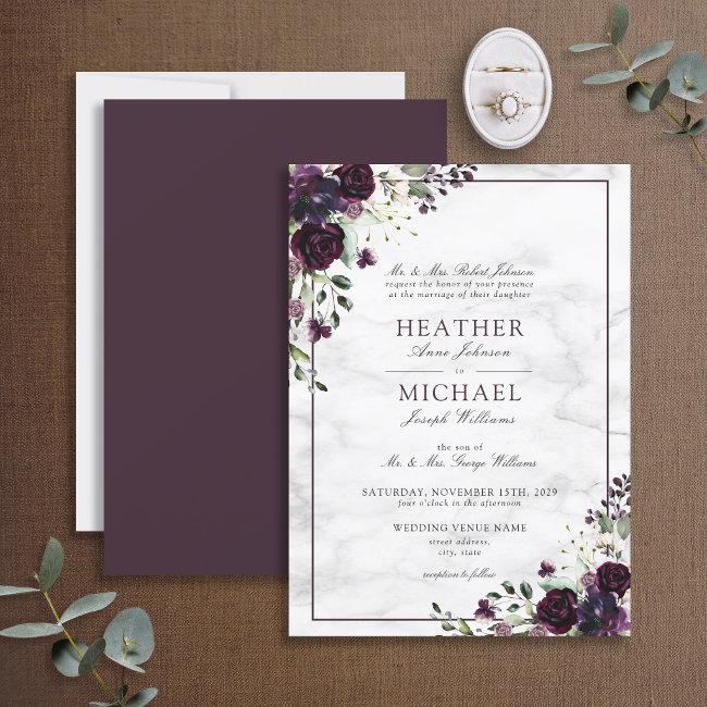 Classic Plum Purple Flower Watercolor Wedding