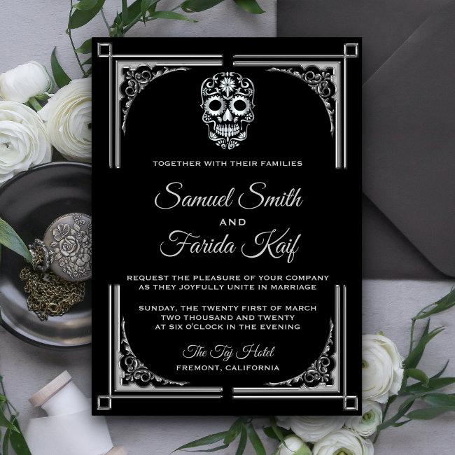 Classy Black Silver Sugar Skull Wedding