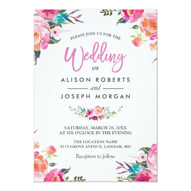 Classy Floral Blossom Watercolor Flowers Wedding