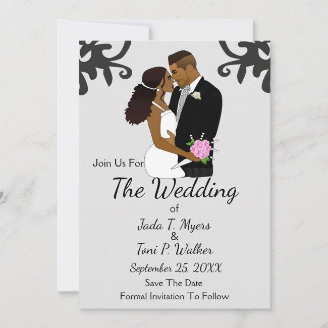 Cloud Gray & Black Bride And Groom Save-the-date I