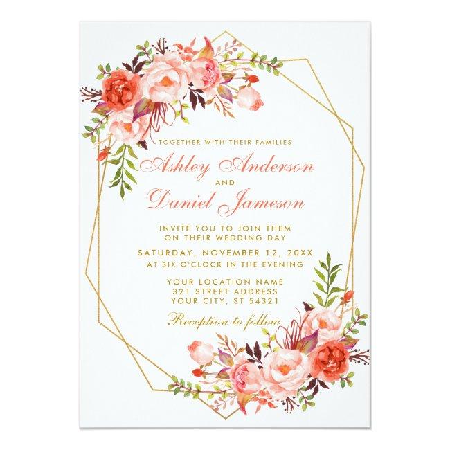 Coral Floral Geometric Gold Wedding