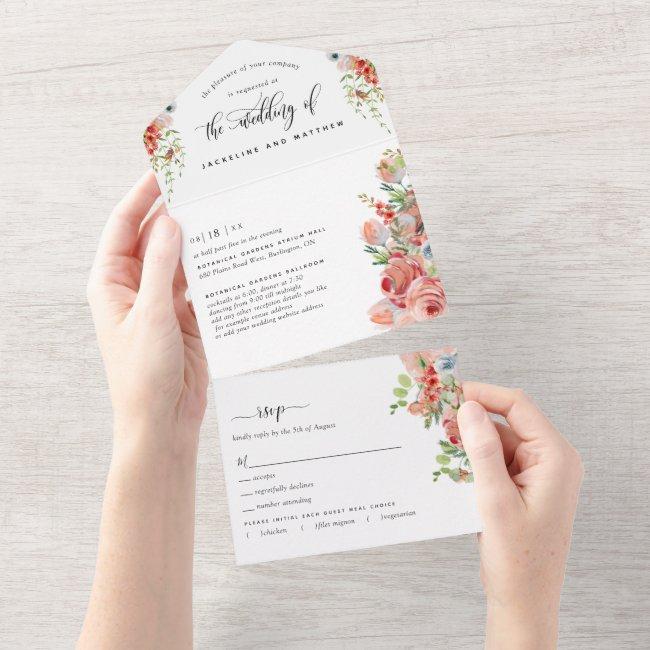 Coral Peach And Cream Floral Wedding Tear Off Rsvp All In One