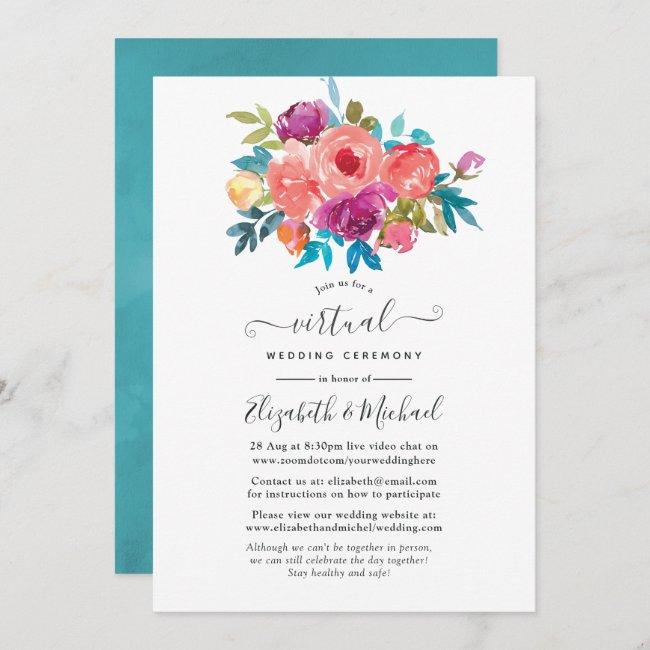 Coral, Turquoise And Purple Floral Virtual Wedding