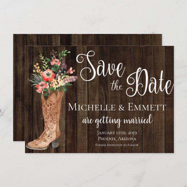 Country Rustic Boot Western Save The Date