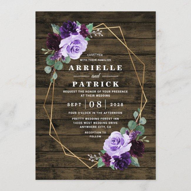 Country Rustic Floral Purple And Gold Wedding