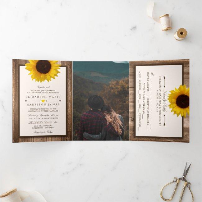 Country Rustic Sunflower & Wood Wedding Suite Tri-fold