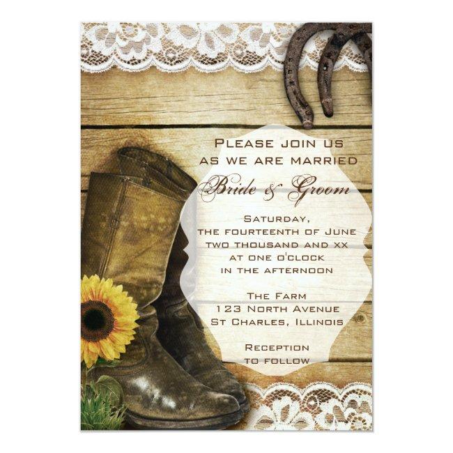 Country Sunflower Wedding Boots And Horseshoes