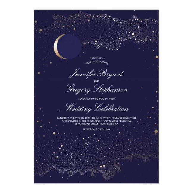 Crescent Moon And Night Stars Navy Wedding