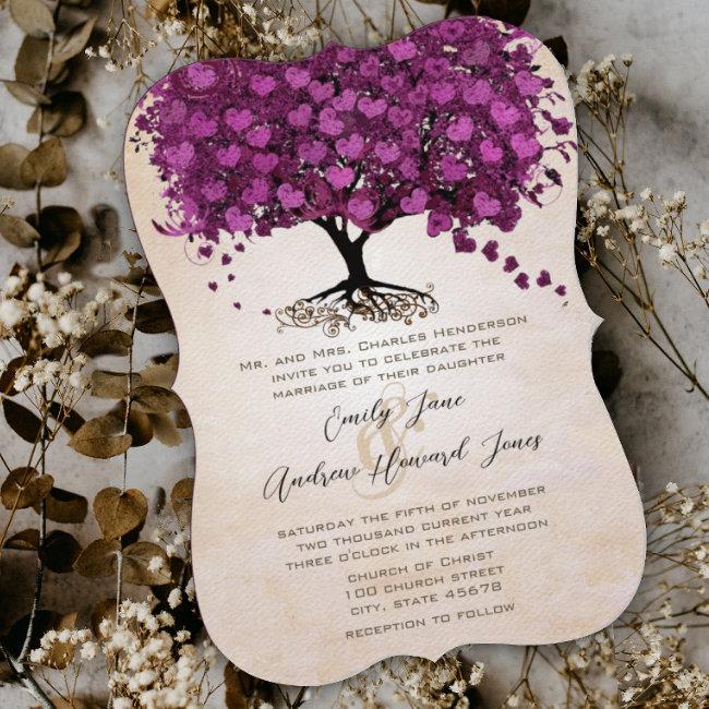 Curvy Peach Purple Heart Leaf Tree Wedding