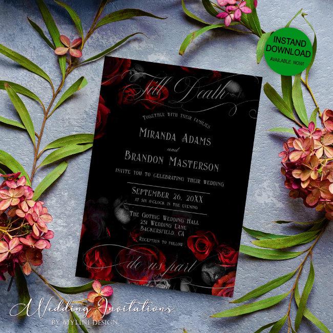Custom Elegant Black And Red Floral Gothic Wedding