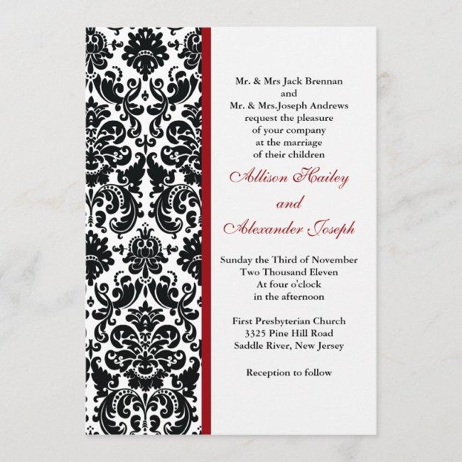 Damask With Red Accent Wedding