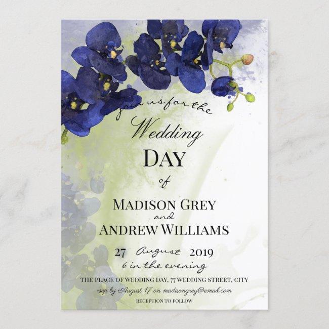 Dark Blue Orchid Watercolor Wedding