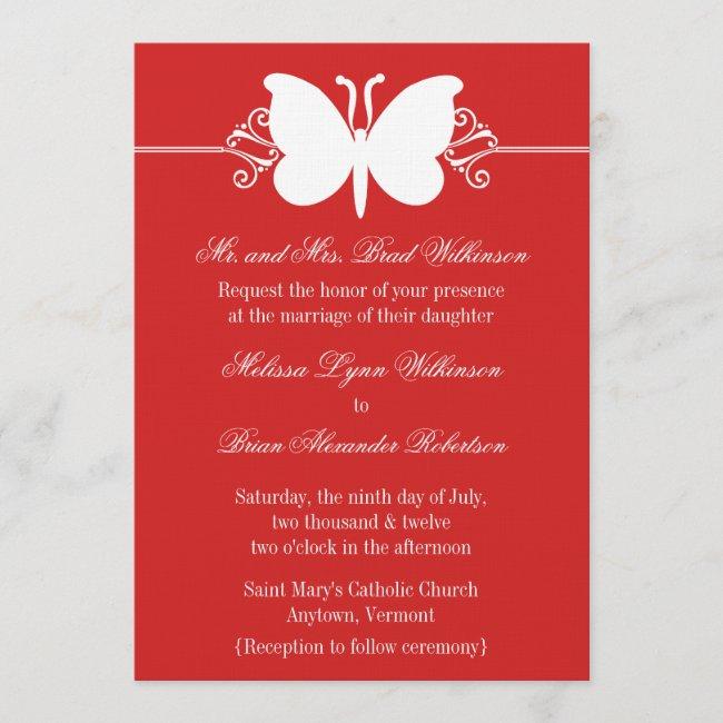 Dark Red Butterfly Swirls Wedding Invite