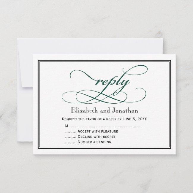 Deep Green And White Script Wedding Reply