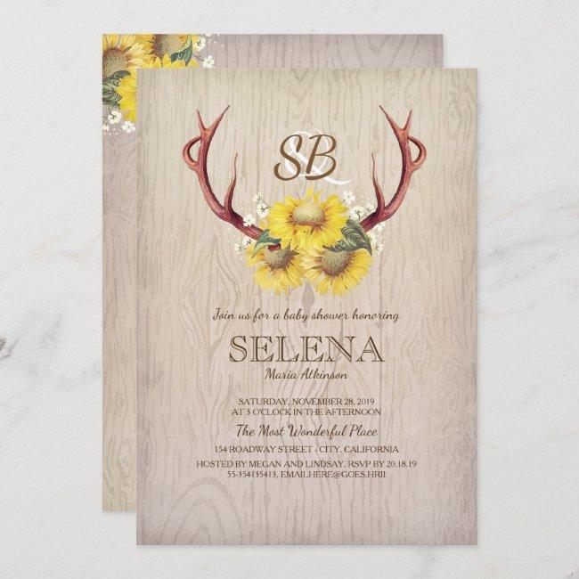 Deer Antlers And Sunflower Rustic Baby Shower