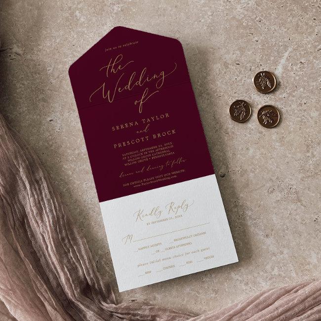 Delicate Gold Calligraphy | Burgundy Wedding All In One