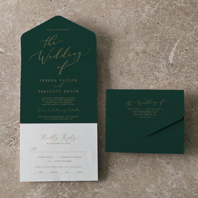 Delicate Gold Calligraphy | Green Wedding All In One