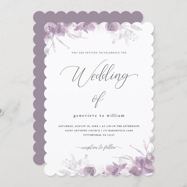 Delicate Purple Floral With Calligraphy Wedding