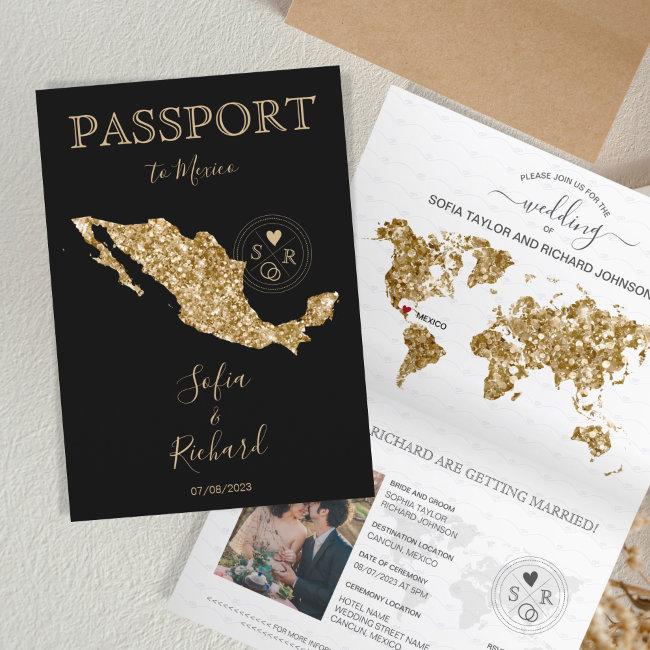 Destination Wedding Passport Gold World Map Mexico