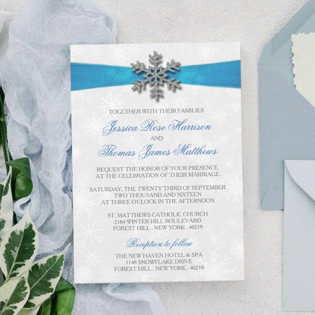 Diamante Snowflake & Blue Ribbon Winter Wedding