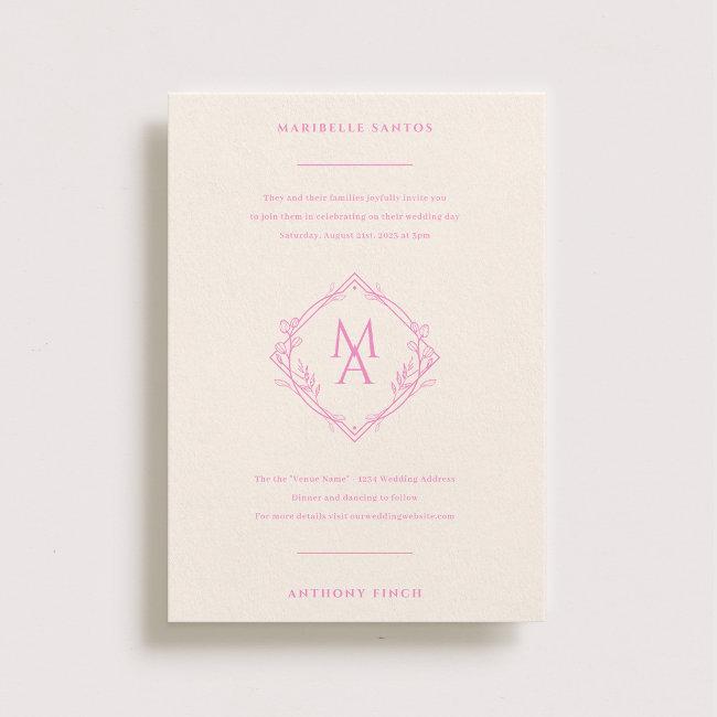 Diamond Monogram With Flowers In Pink Wedding