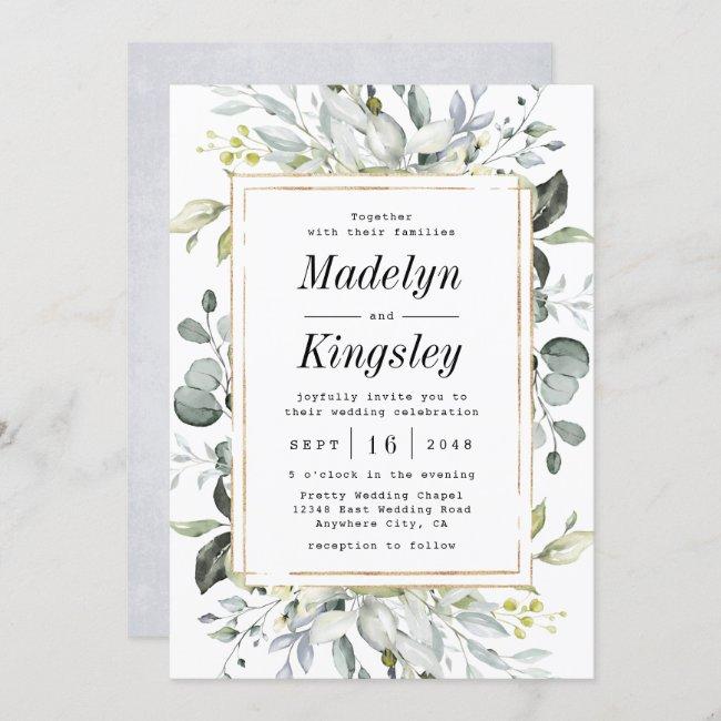 Dusty Blue And Gold Elegant Rustic Floral Wedding