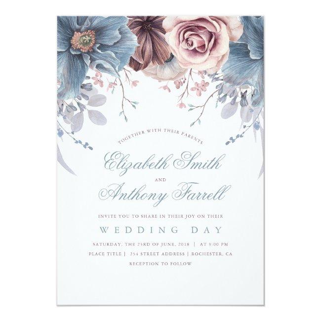 Dusty Blue And Mauve Watercolor Floral Wedding
