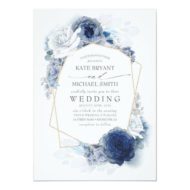 Dusty Blue And Navy Floral Elegant Wedding