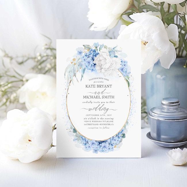 Dusty Blue And White Flowers Elegant Wedding