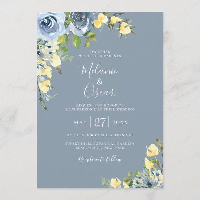 Dusty Blue And Yellow Botanical Floral Wedding