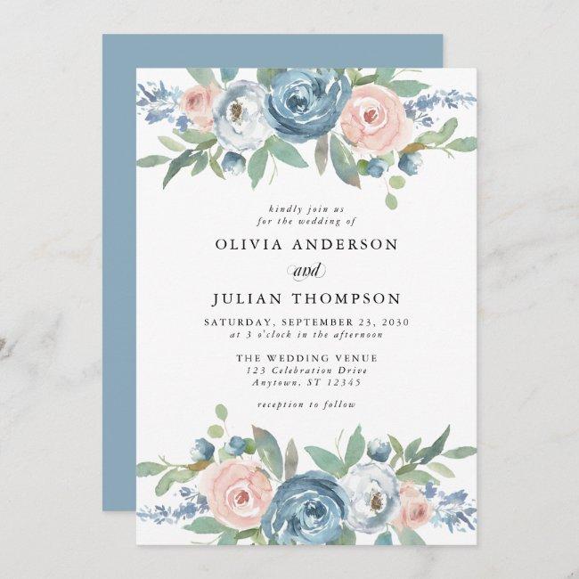 Dusty Blue & Blush Rose Floral Watercolor Wedding
