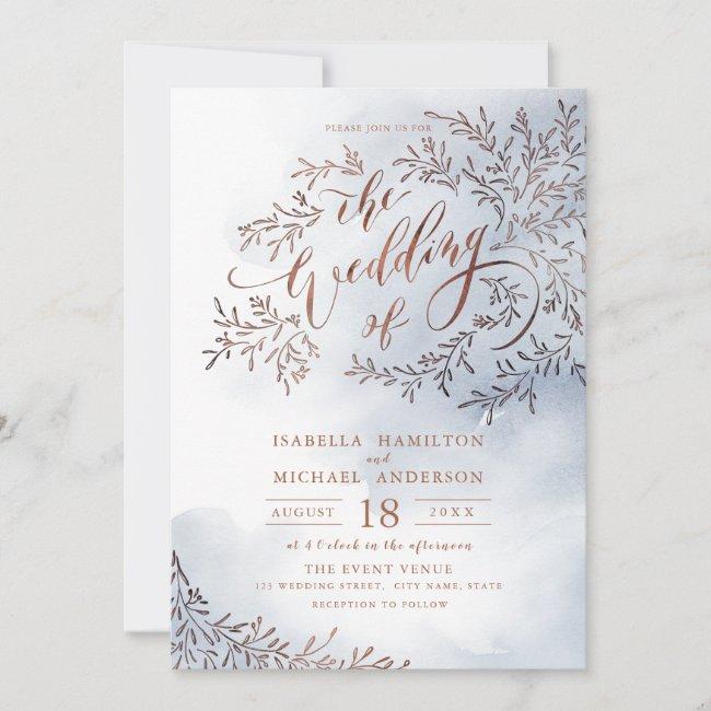 Dusty Blue Calligraphy Rustic Floral Wedding