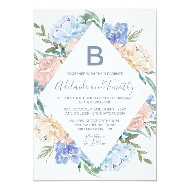 Dusty Blue Floral Diamond Monogram Wedding