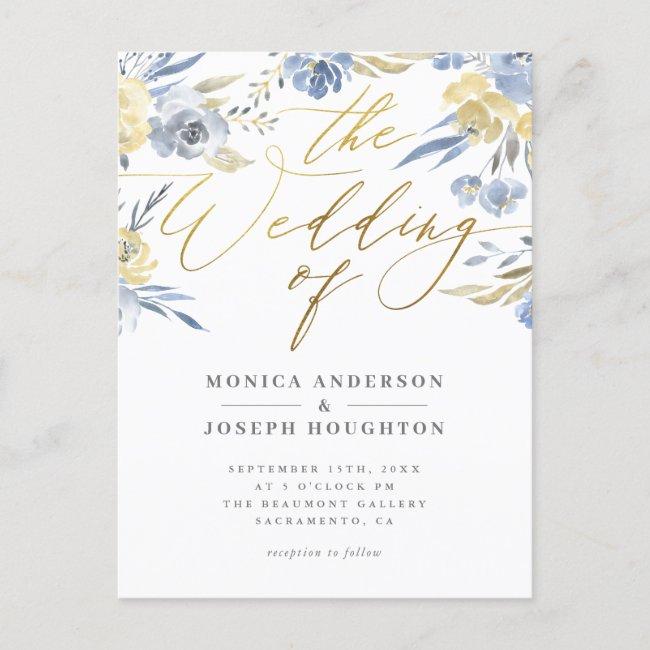 Dusty Blue Floral Gold Script Wedding  Post