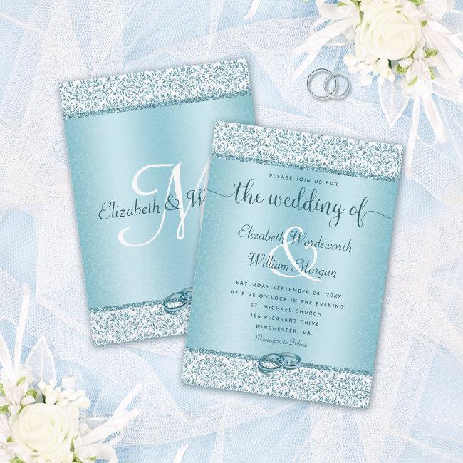 Dusty Blue Glitter Monogram Wedding