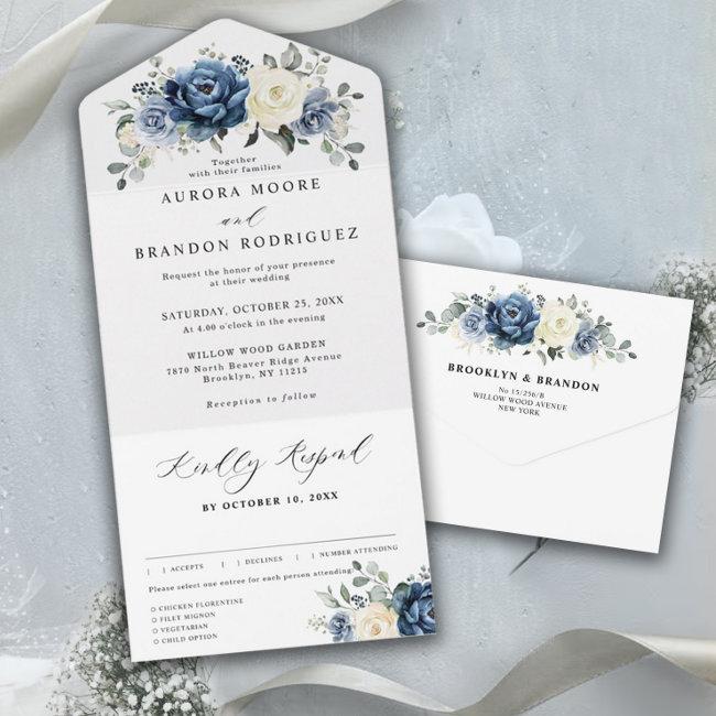 Dusty Blue Navy Champagne Ivory Floral Wedding All In One